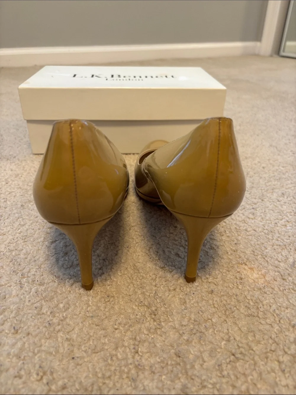 LK Bennett Glossy Patent Leather Pumps in Mustard Brown